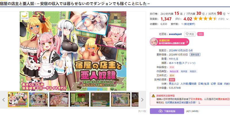 图片[2]-DL10月新作【回合RPG/日常生活/后宫】旅店店主和亚人奴隶（宿屋の店主と亜人奴○～安宿の収入では暮らせないのでダンジョンでも稼ぐことにした～）V1.01 AI汉化【1.50G】-ACG游戏姬